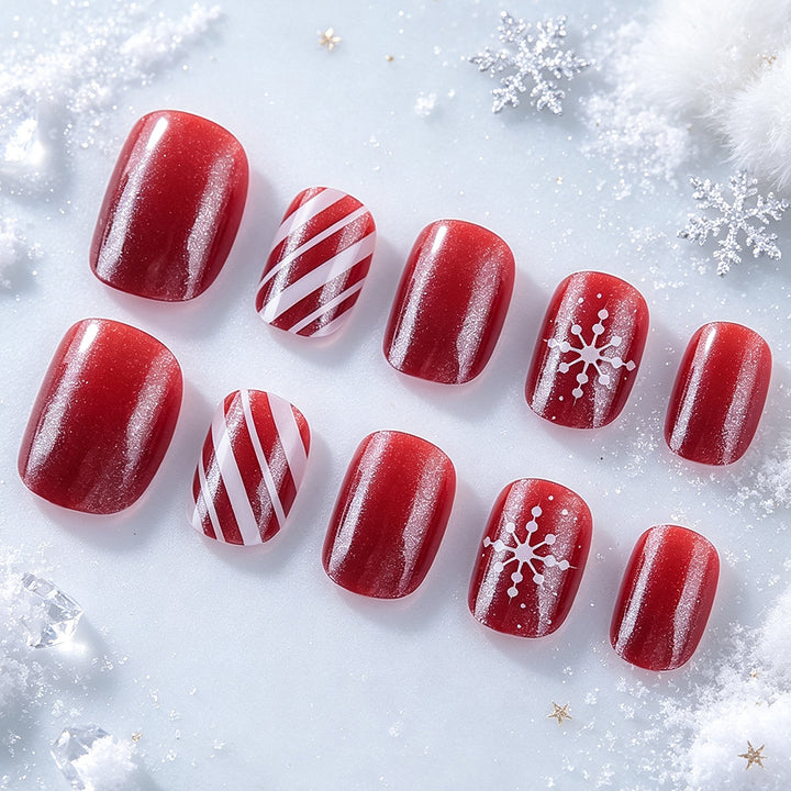 Festive Winter-Themed Press-On Nail Set Bowlift