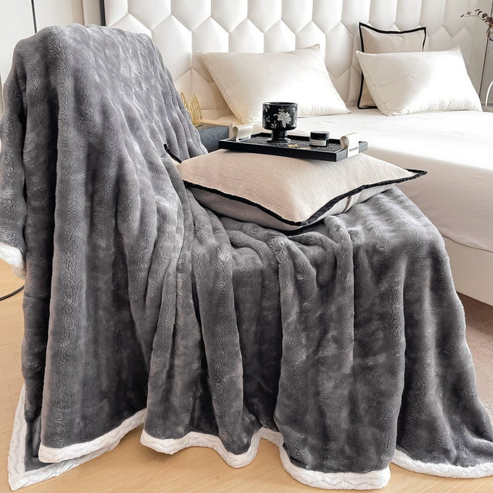 Plush Waffle-Textured Faux Fur Throw Blanket with Sherpa Backing Bowlift