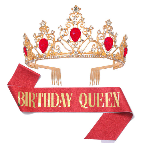 Girl crown with sparkling crystals and elegant birthday sash set Bowlift