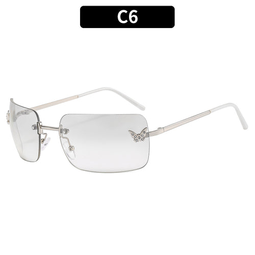 Butterfly-Accent Oversized Shield Sunglasses
