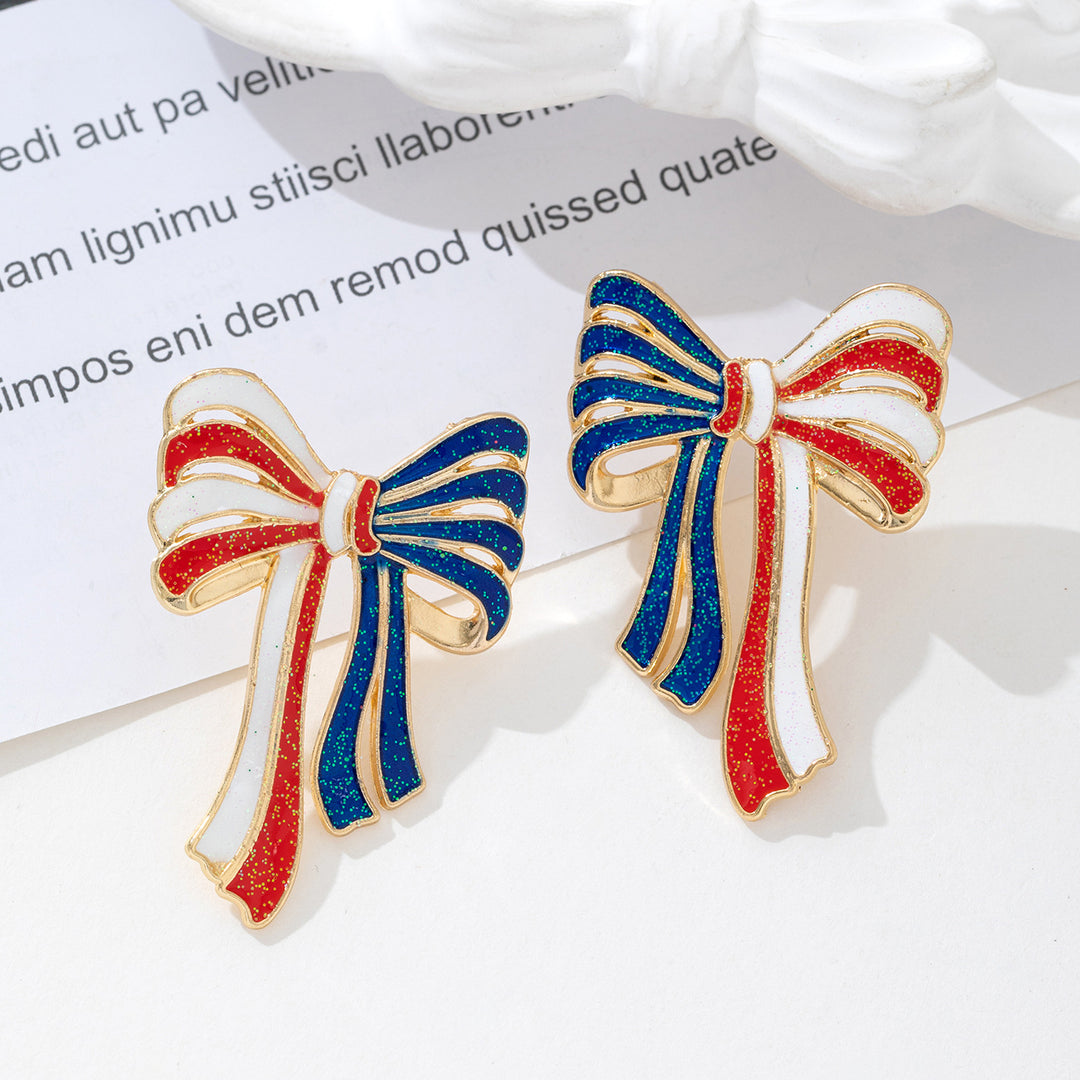 Ladies' elegant enamel bow earrings with glitter effect and gilded setting Bowlift