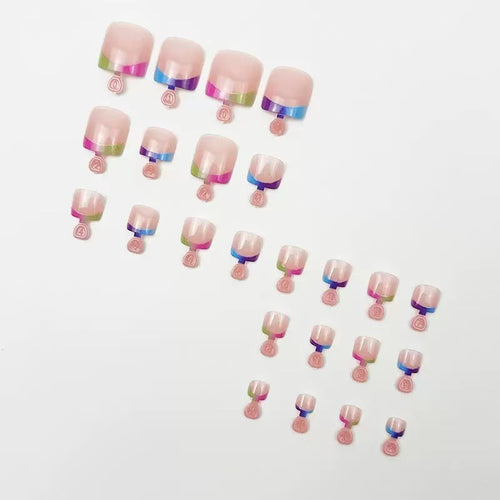 Artificial nail set with colorful gradient and trendy accents Bowlift