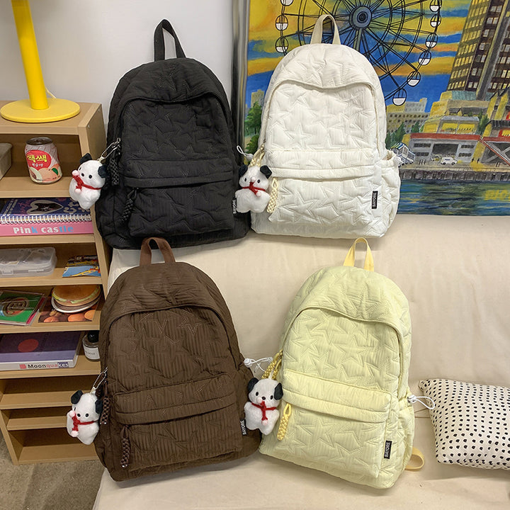 Quilted Backpack with Decorative Charm Bowlift