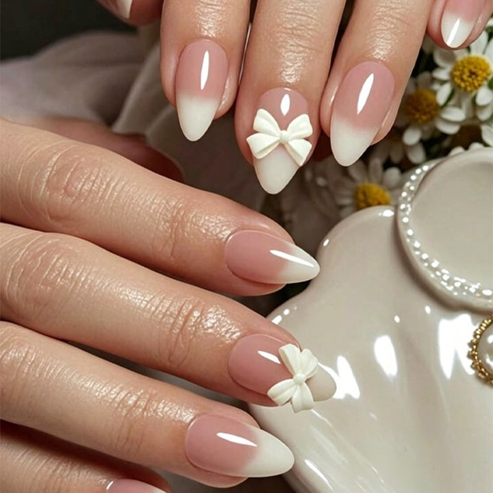 Elegant Bow-Adorned Press-On Nail Tips Bowlift