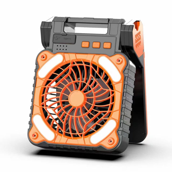 Cooling portable rechargeable rugged worksite fan with LED floodlight and USB Type-C charging Bowlift