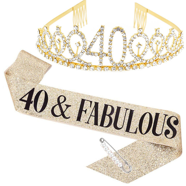 Ladies Crystal Birthday Tiara and Sash Set Bowlift