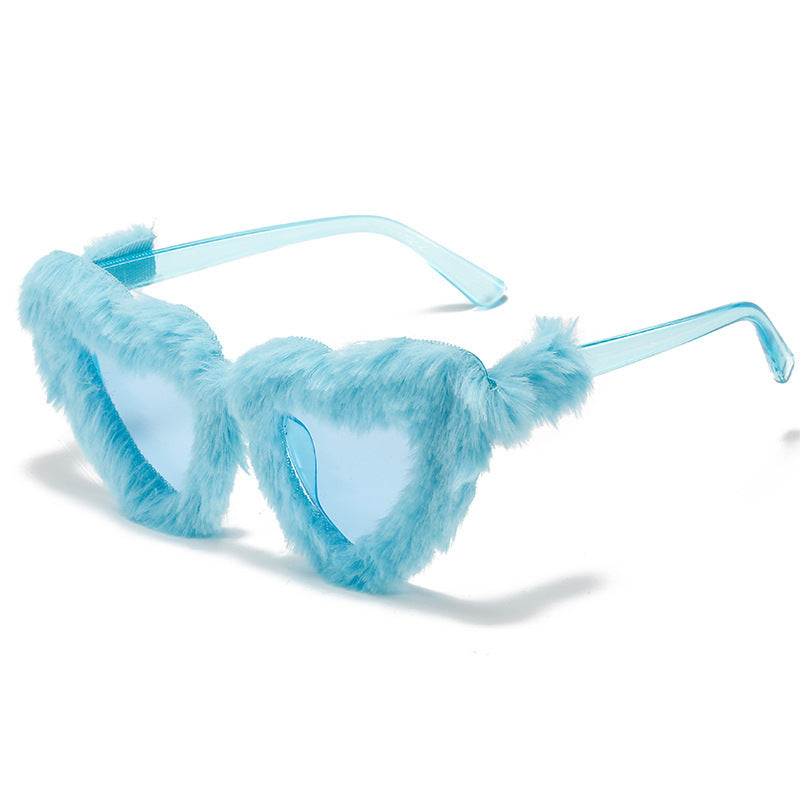 Unique Heart-Shaped Fur-Trimmed Sunglasses Bowlift