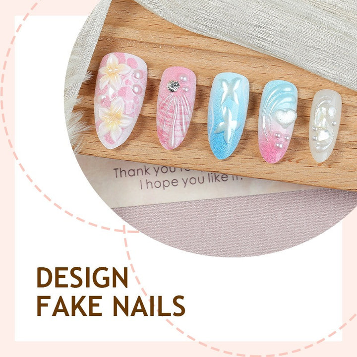 Artificial nail set with creative floral and glittering accents Bowlift