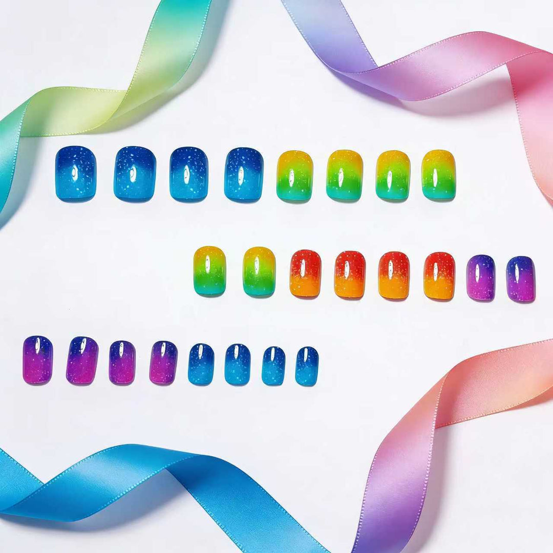 Glittered Rainbow Ombre Nail Art Bowlift