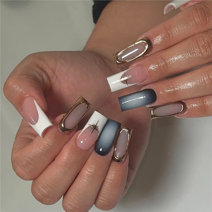 Premium Gradient Press-On Nails with Gold Accents Bowlift
