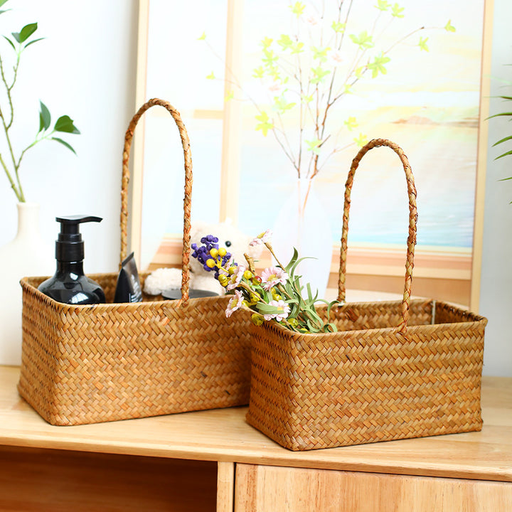Handwoven Natural Fiber Carrying Basket Bowlift