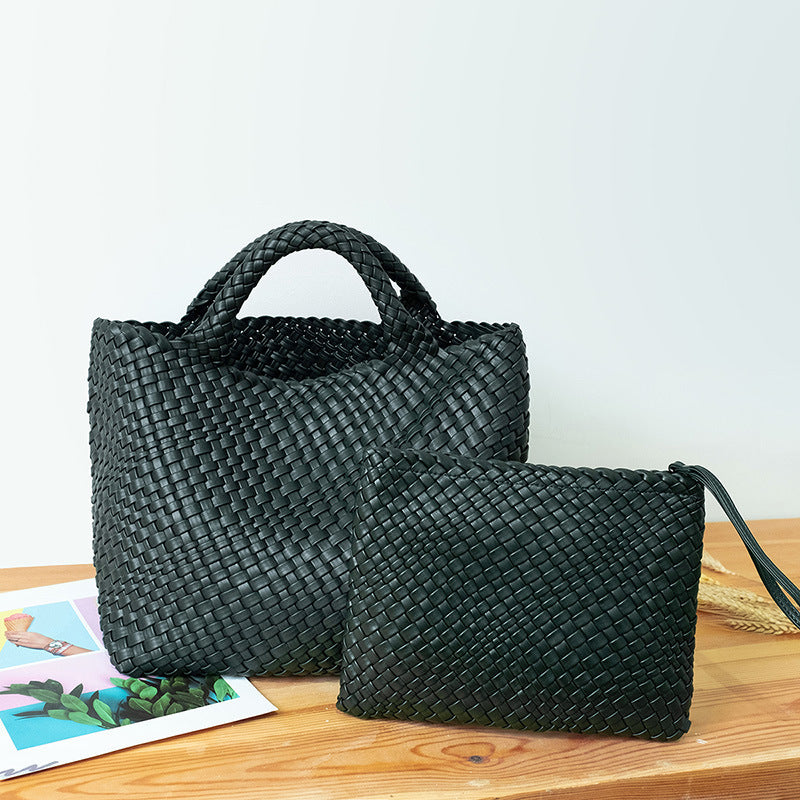 Elegant Braided Handbag with Removable Clutch Bowlift