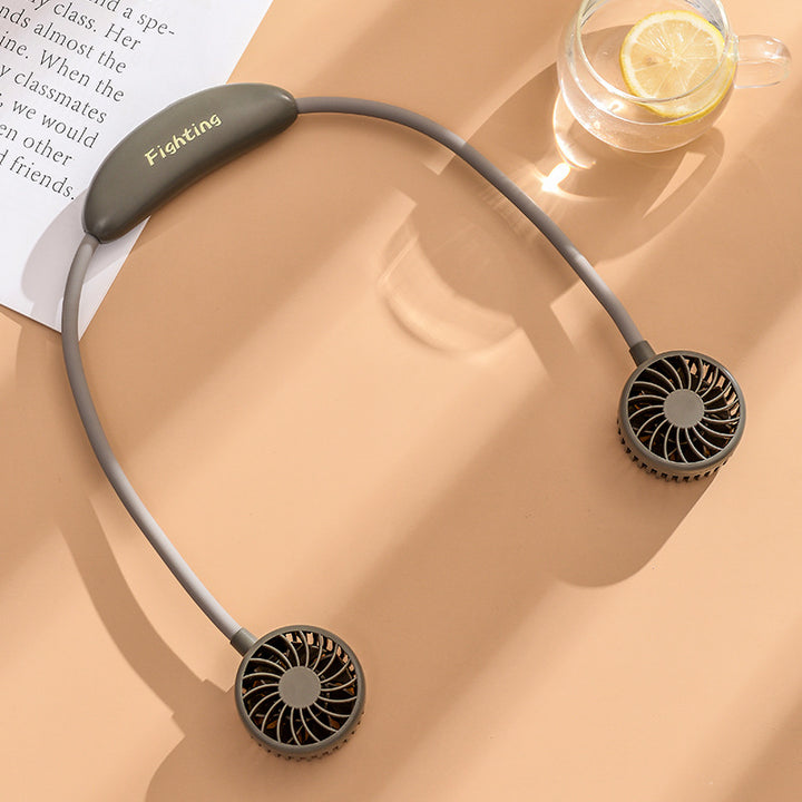 Unisex portable neck fan with dual fan heads, flexible neckband, quiet brushless motor, and USB charging function Bowlift