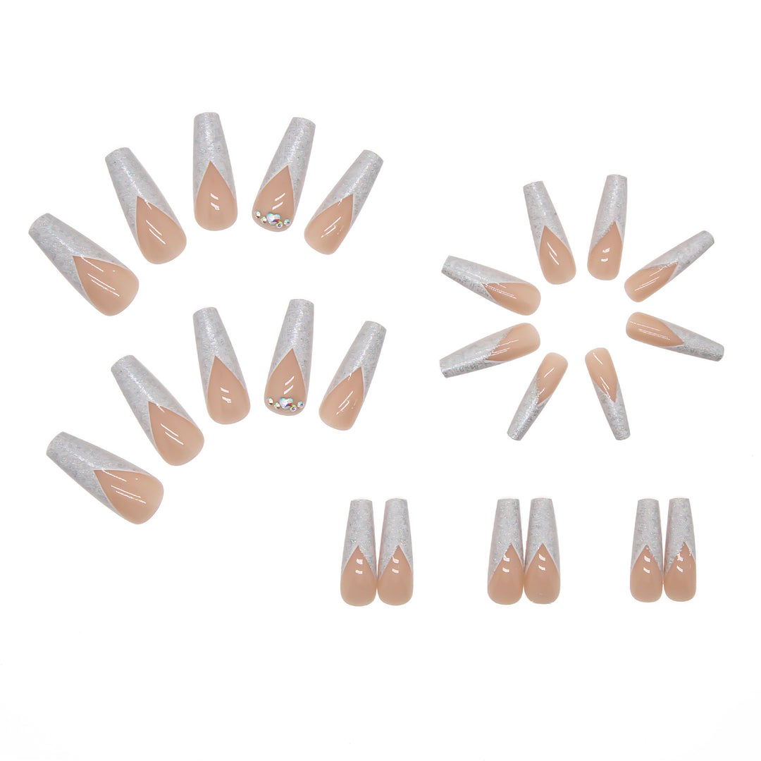 Acrylic Nail Set with Glitter and Lace Design Bowlift