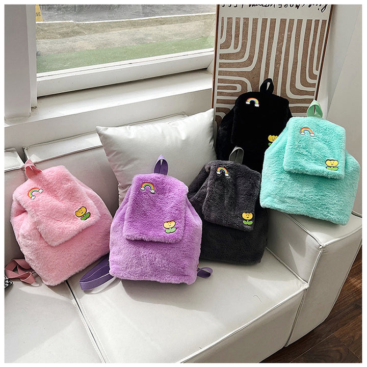 Plush Backpack with Colorful Appliqués Bowlift