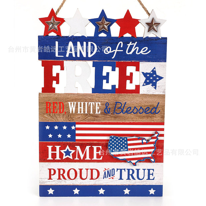 Independence Day rustic distressed wooden wall plaque with rope hanger and layered star accents Bowlift