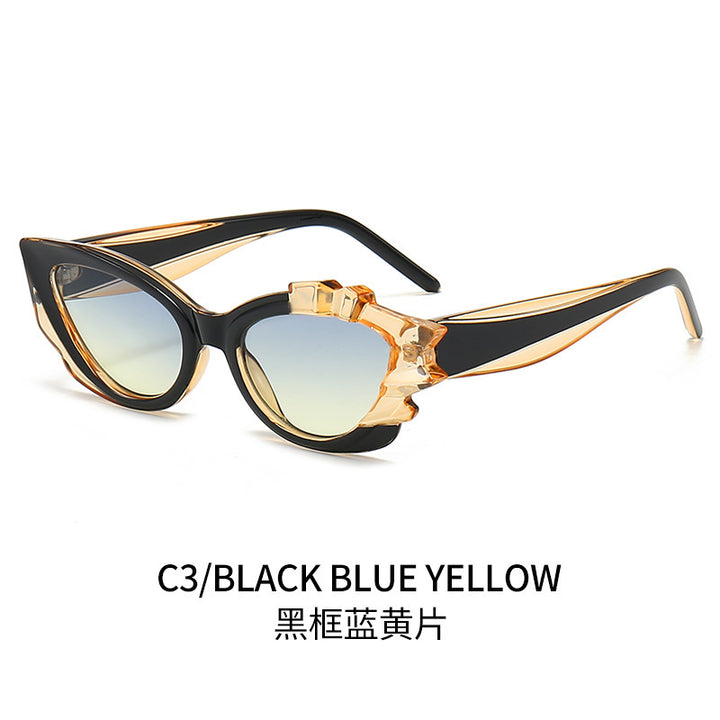 Ladies Cat-Eye Sunglasses with Eye-Catching Flower Frame Bowlift