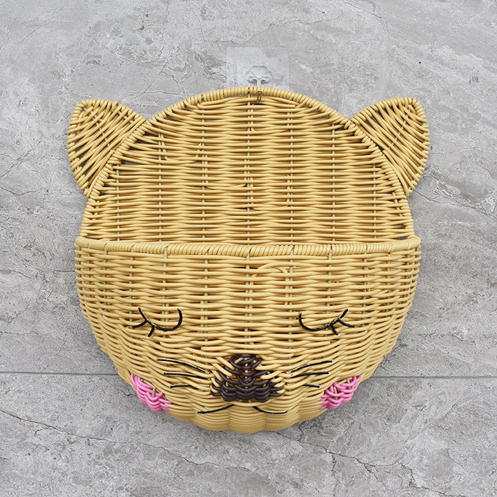 Cute Cat-Shaped Woven Storage Basket Bowlift
