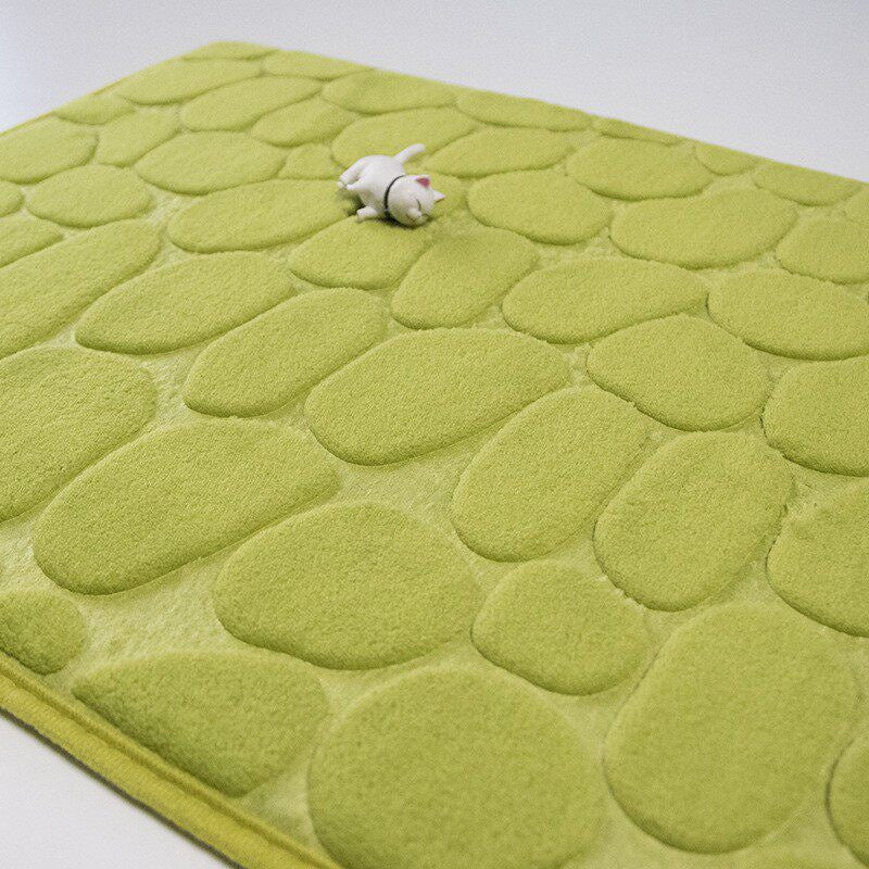 Pebble-Texture Memory Foam Bath Mat Set with U-Shaped Toilet Contour and Rectangular Non-Slip Rug Bowlift