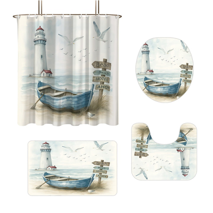 Coastal Lighthouse-Themed Four-Piece Bathroom Set Bowlift
