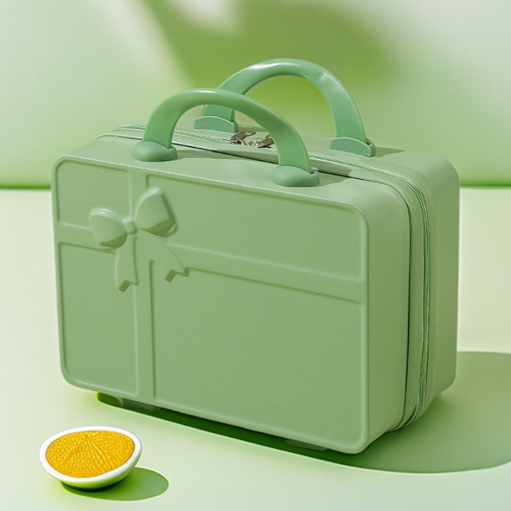 structured hard-shell cosmetic travel case with embossed bow and dual top handles Bowlift