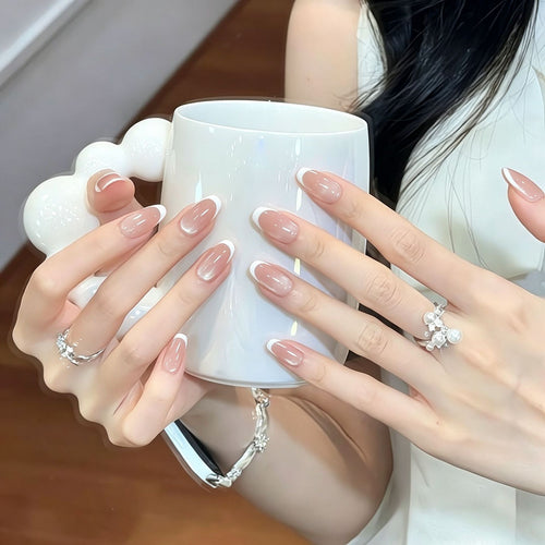 Premium Glossy French Tip Nail Enhancements Bowlift