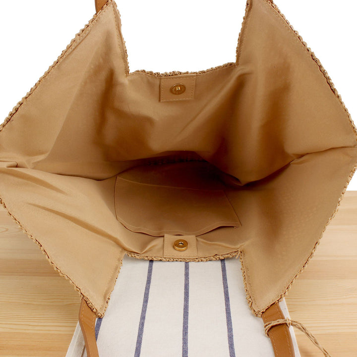 Handbag Made of Handwoven Raffia with Elegant Leather Accents Bowlift