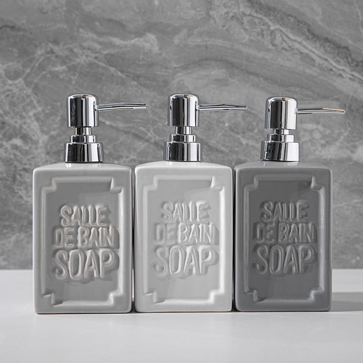 Embossed Ceramic Bathroom Soap Dispenser with Chrome Pump Bowlift