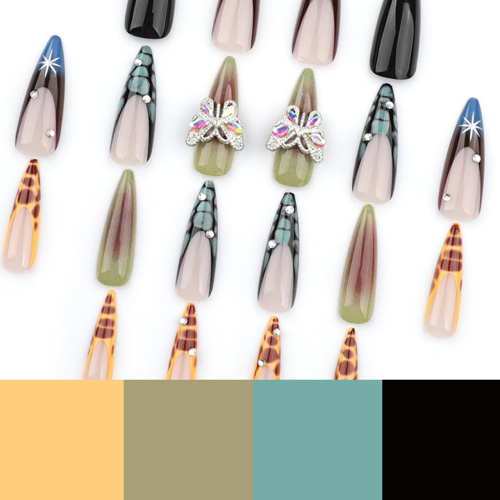 Artful nail extensions with elegant designs and glitter Bowlift
