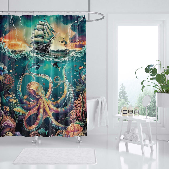 Ocean-Themed Art Shower Curtain Bowlift