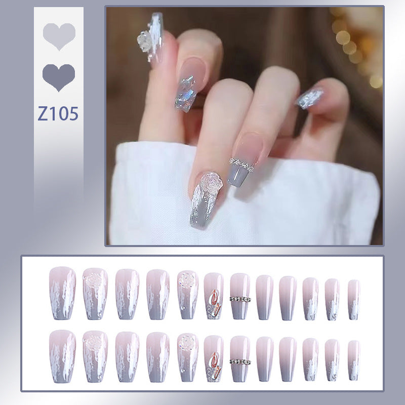 Artificial nail set with delicate rose and glitter decorations Bowlift