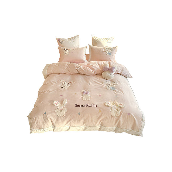 Cotton Percale Bunny Appliqué Duvet Cover Set with Plush Accent Pillow