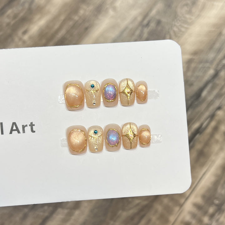 Decorative Press-On Nail Art Set with Shimmering Gemstone Accents Bowlift