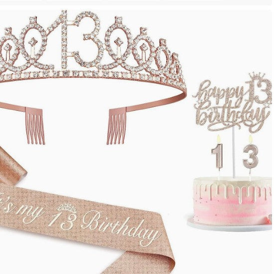 Ladies Glittering 18th Birthday Crown with Festive Sash Bowlift