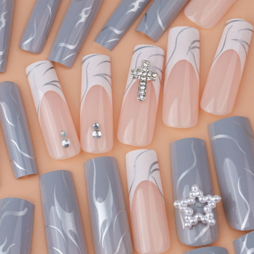 Stylish Long Acrylic Nail Extensions with Gem Accents Bowlift
