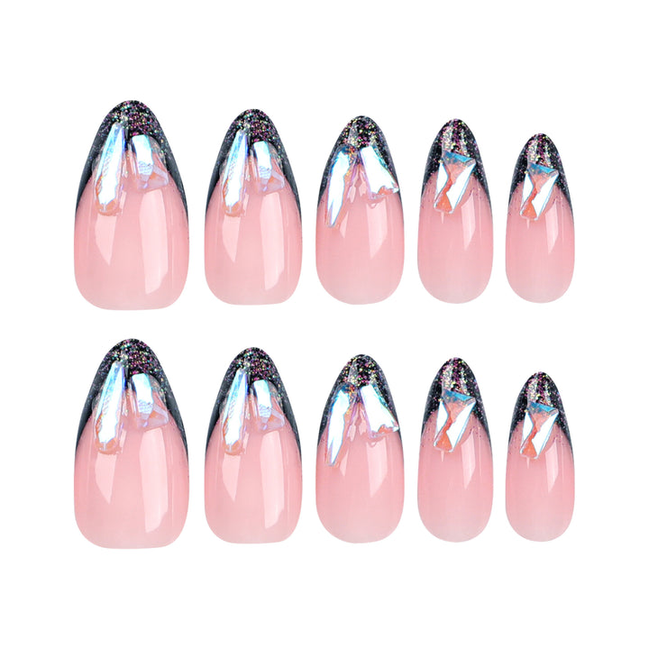 Artistic Gel Nails with Glitter and Rhinestone Accents Bowlift
