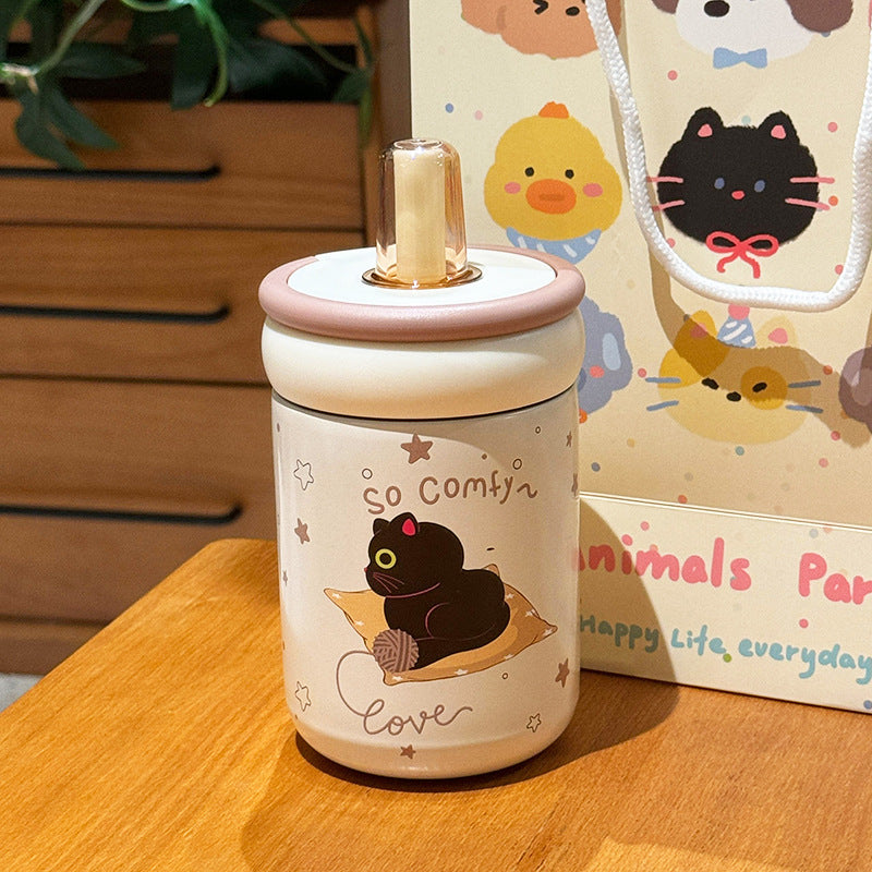 Women's Insulated Drinking Cup with Secure Flip Lid and Cute Cat Design Bowlift