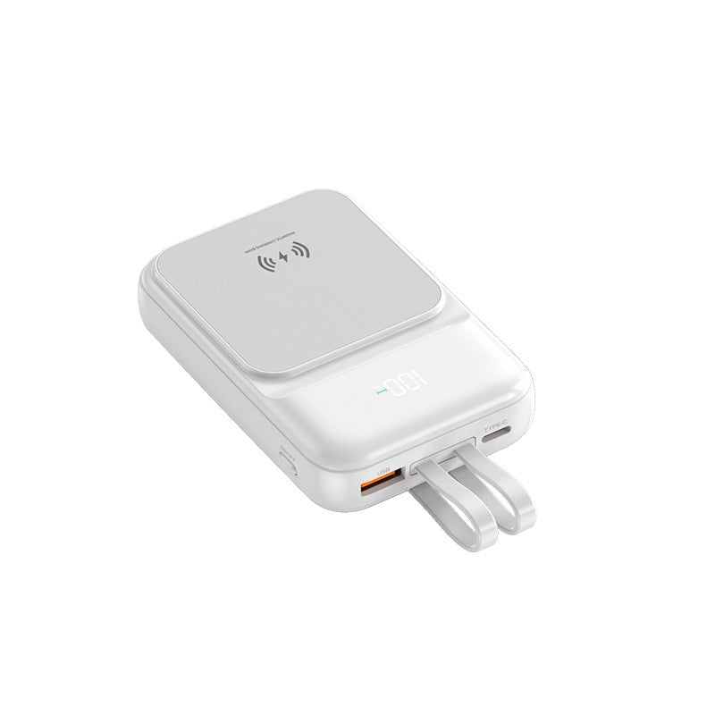 Portable power bank with wireless charging function and integrated charging cable Bowlift