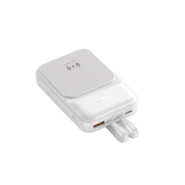 Portable power bank with wireless charging function and integrated charging cable Bowlift