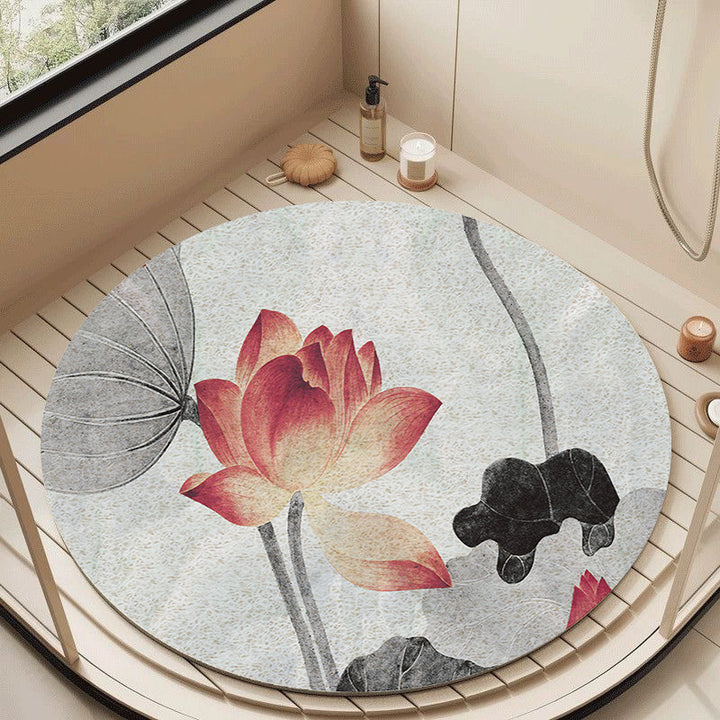 Floral Design Circular Bath Mat Bowlift