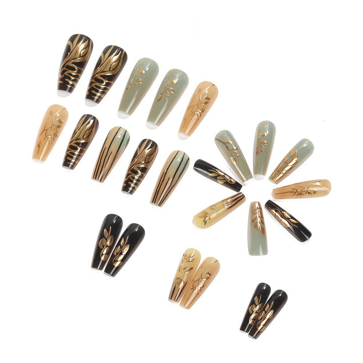 Creative artificial nails with elegant leaf design Bowlift