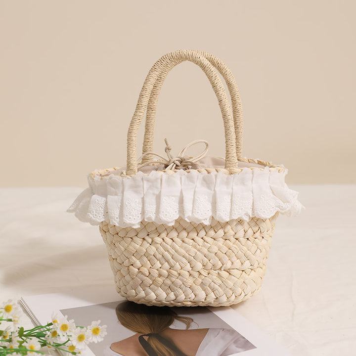 Handcrafted basket bag with delicate ruffles and ribbons Bowlift
