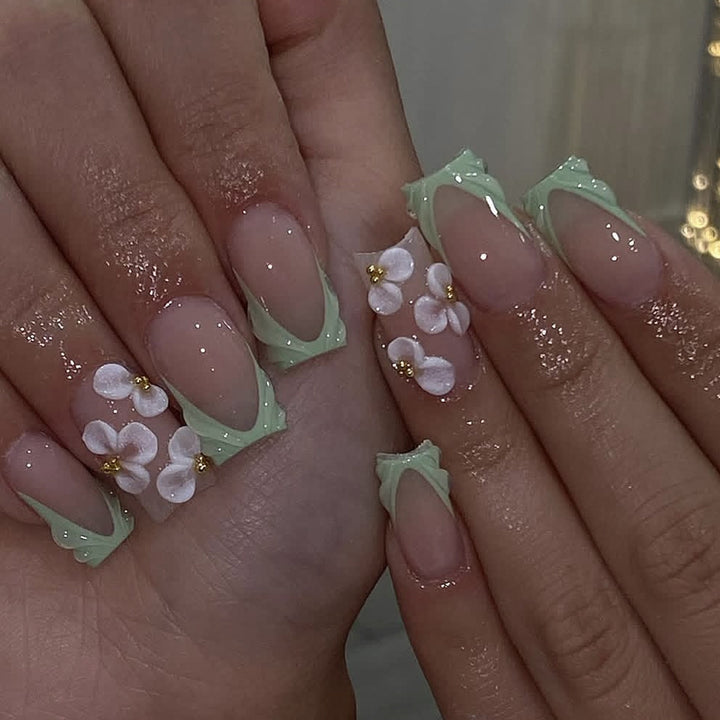Floral Art Acrylic Nail Extensions Bowlift