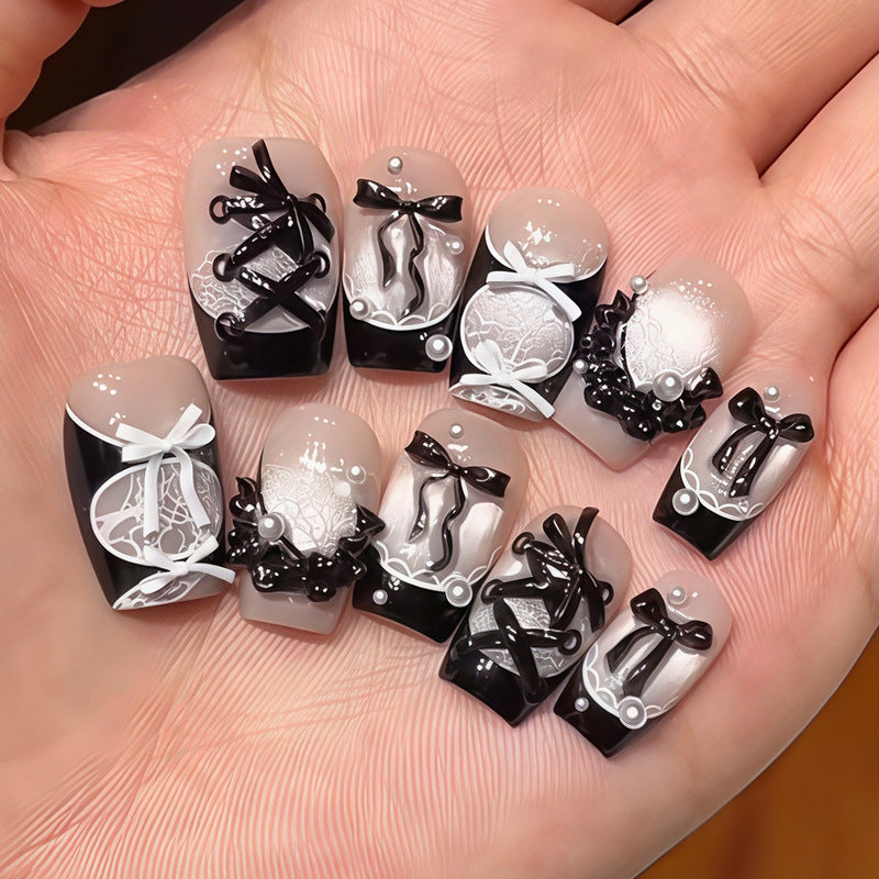Decorative Press-On Nail Set with Star and Bow Designs Bowlift