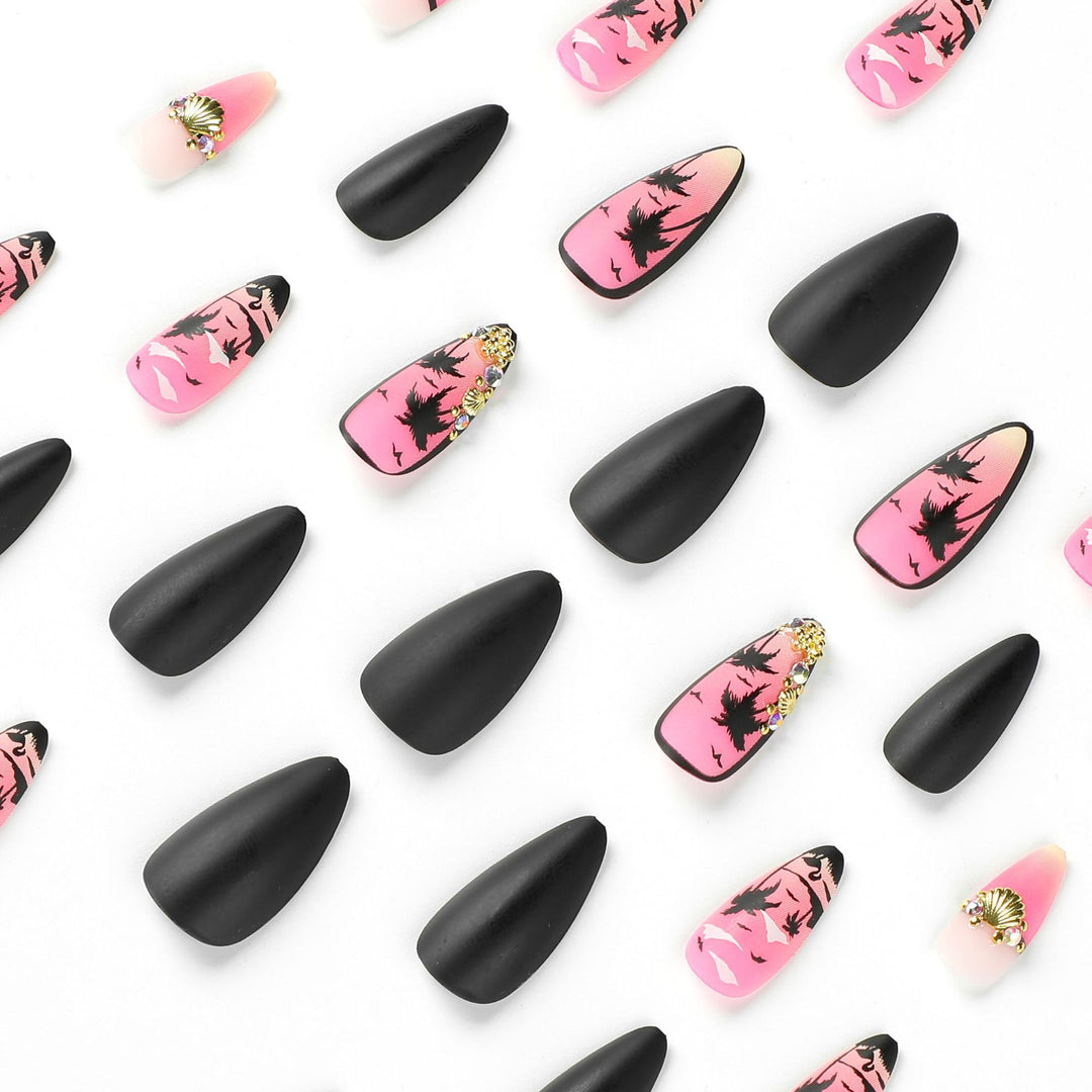 Artful nail art with palm motifs and glitter accents Bowlift