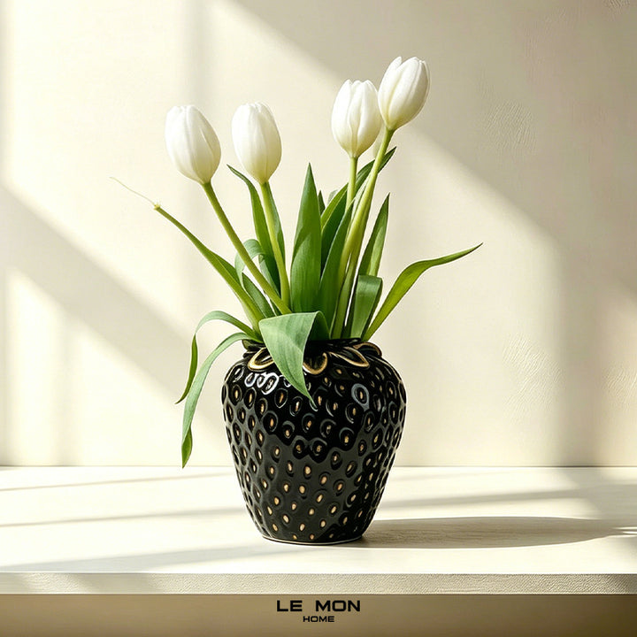 Strawberry-Shaped Decorative Ceramic Vase