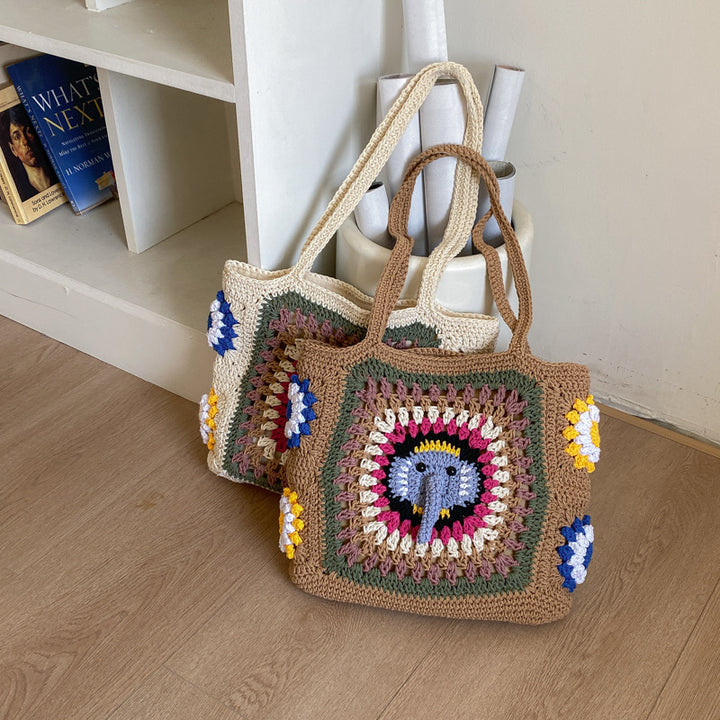 Handmade macrame shoulder bag with elephant design Bowlift