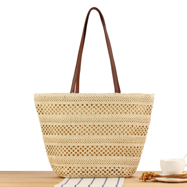 Elegant Bast Beach Bag with High-Quality Faux Leather Handles Bowlift