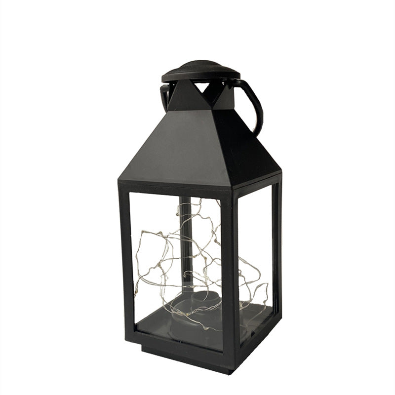 Decorative Metal and Glass Lantern with Warm LED Fairy String Lights Bowlift