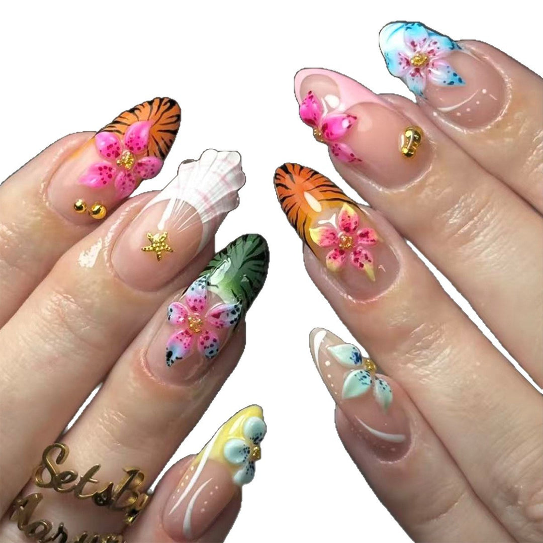Artificial nails with creative floral and tropical designs Bowlift